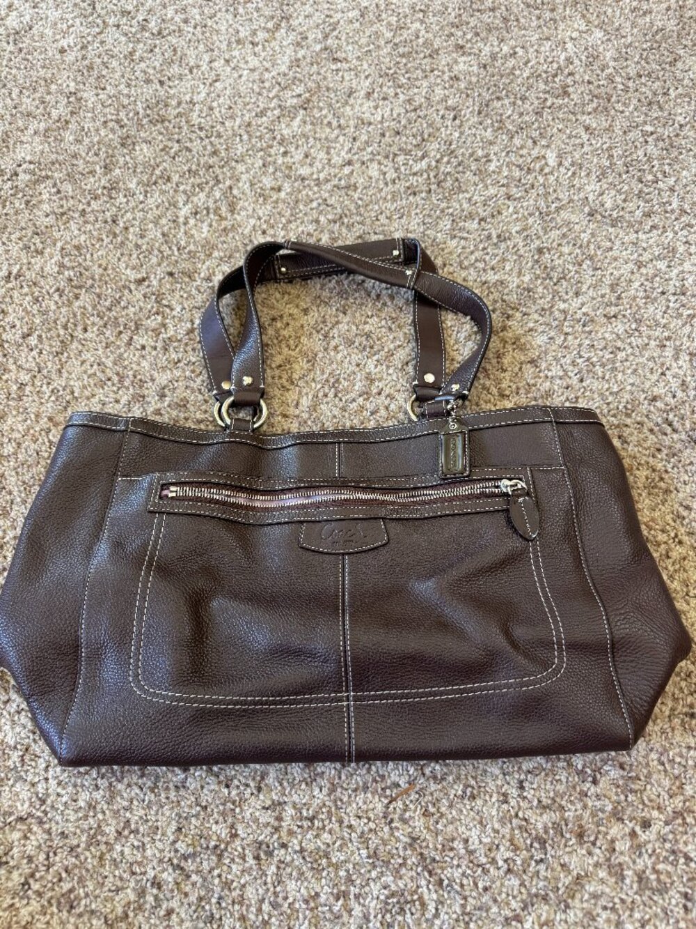 Coach Penelope Dark Brown Pebbled Leather Shopper Tote Bag F14684- Like New